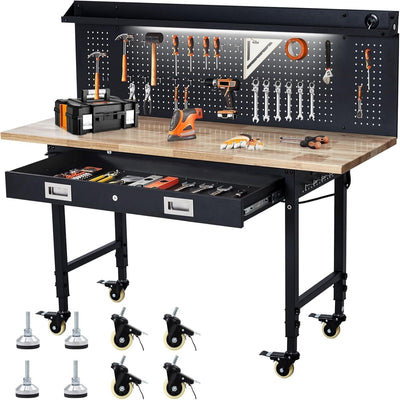 Adjustable Height Workbench Built for Heavy-Duty Use, 2000 LBS Capacity, Power Outlets, 60 Inch Steel Frame