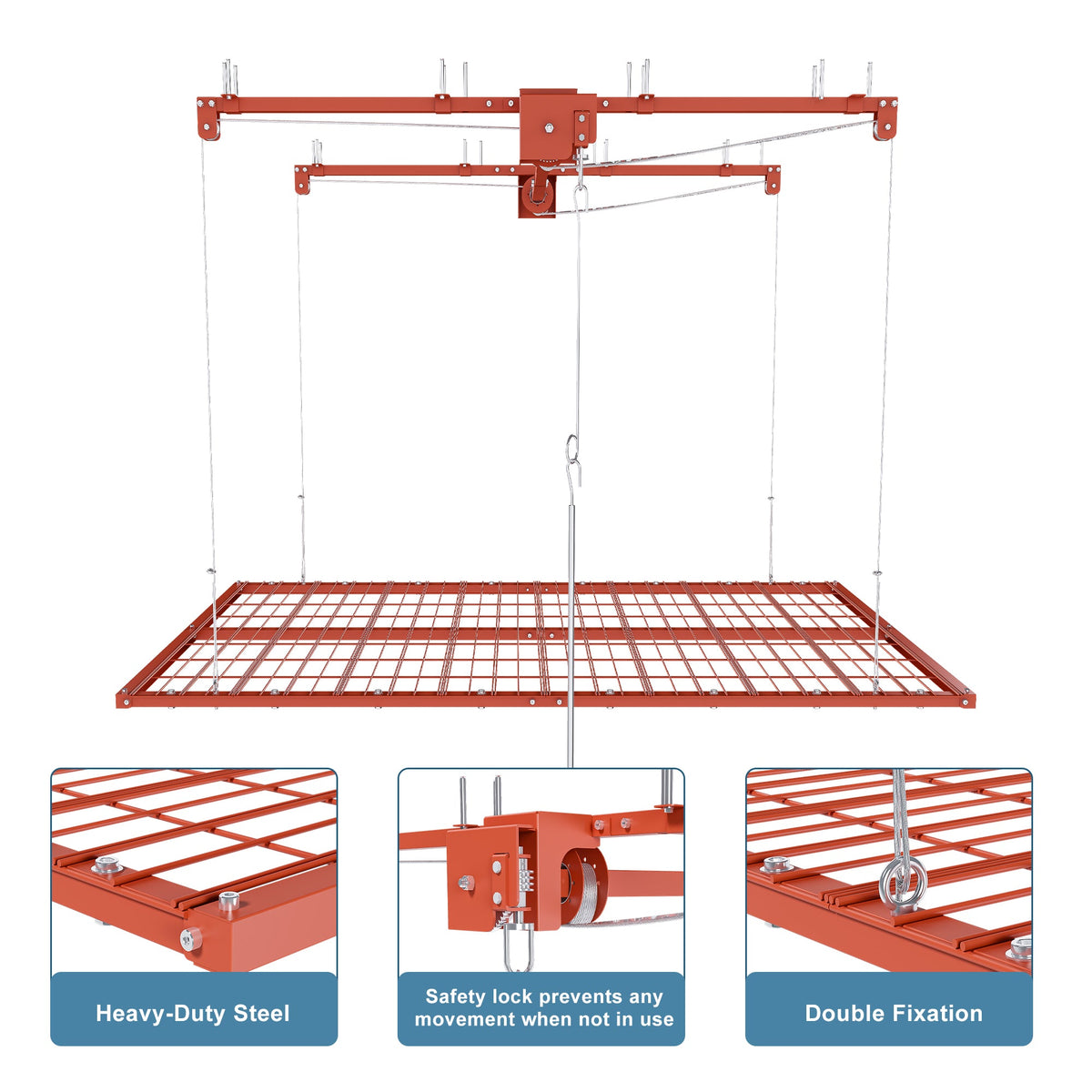 Orange Overhead Garage Storage Rack 4x8 FT with All-Steel Construction - Orange