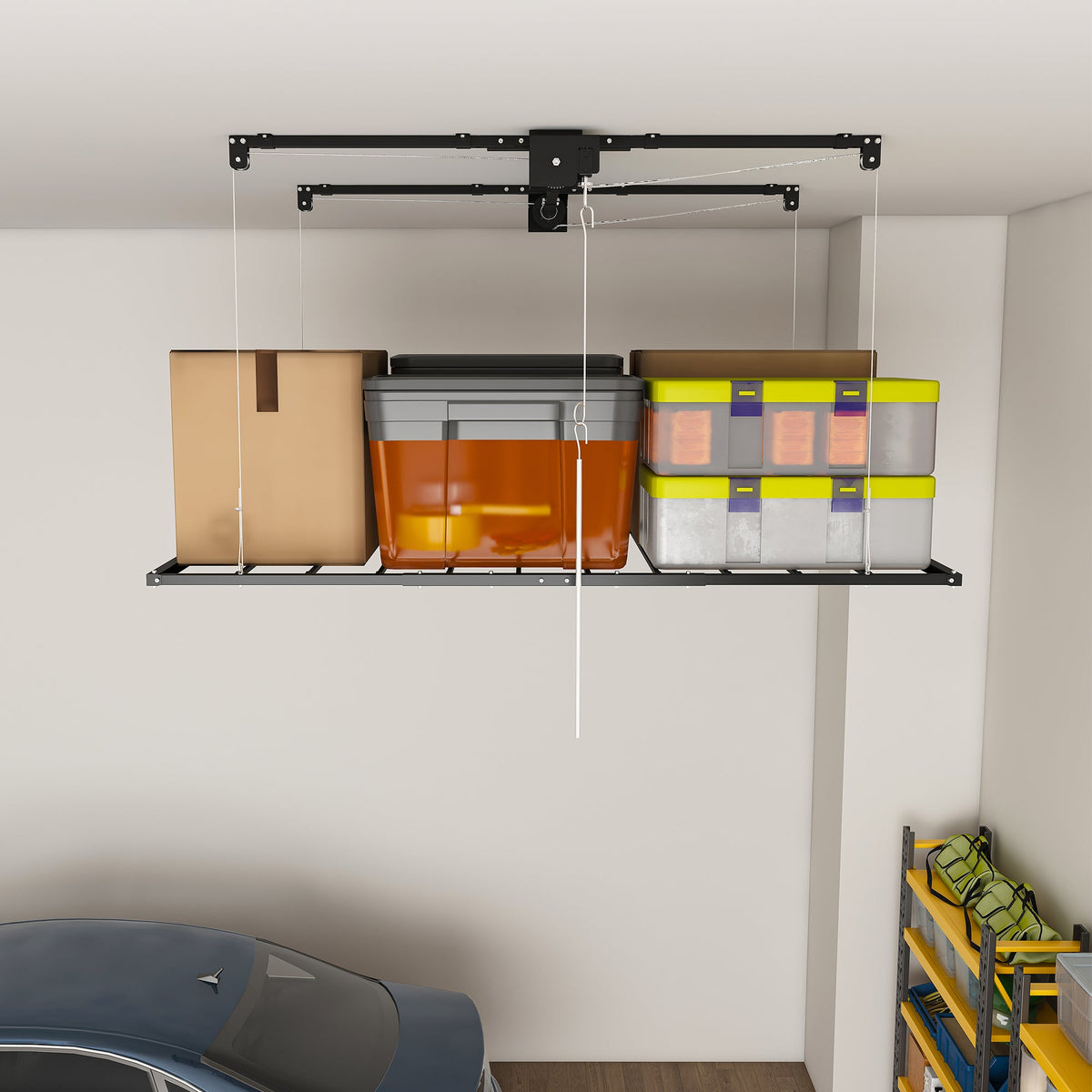 Black Overhead Garage Storage Rack with 370 lbs Capacity - Black