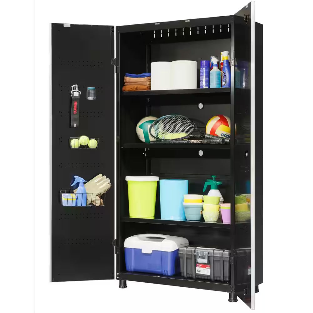 Ready-To-Assemble 48 In. W X 72 In. H X 18.3 In. D 24-Gauge 3-Shelf Steel Freestanding Cabinet in Black