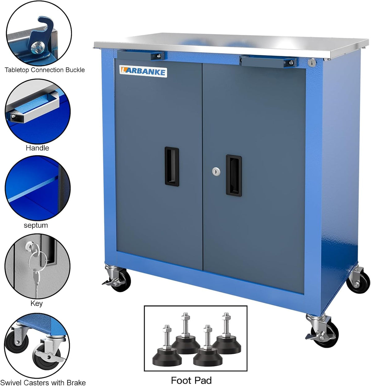 Combination Tool Chest with Lock,5-Drawer/7-Drawer/2 Door Tool Cabinet Can Be Interconnected,Rolling Tool Chest with Wheels and Padded Feet,With Stainless Steel Protective Film Countertop