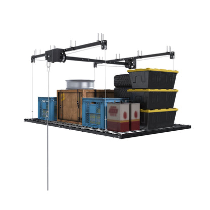 Overhead Garage Storage Rack with Crank System - Black or White