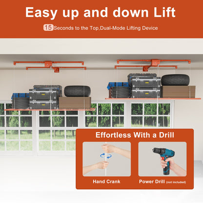 Orange Overhead Garage Storage Rack with All-Steel Construction - Orange