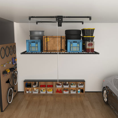 Overhead Garage Storage Rack with Crank System - Black or White