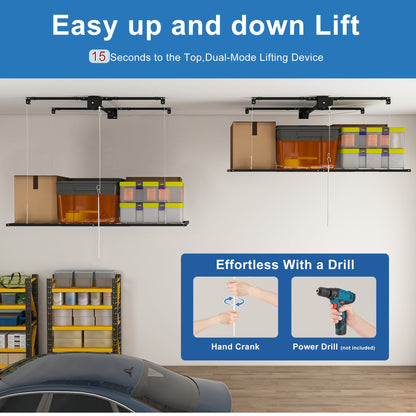 Black Overhead Garage Storage Rack with 370 lbs Capacity - Black