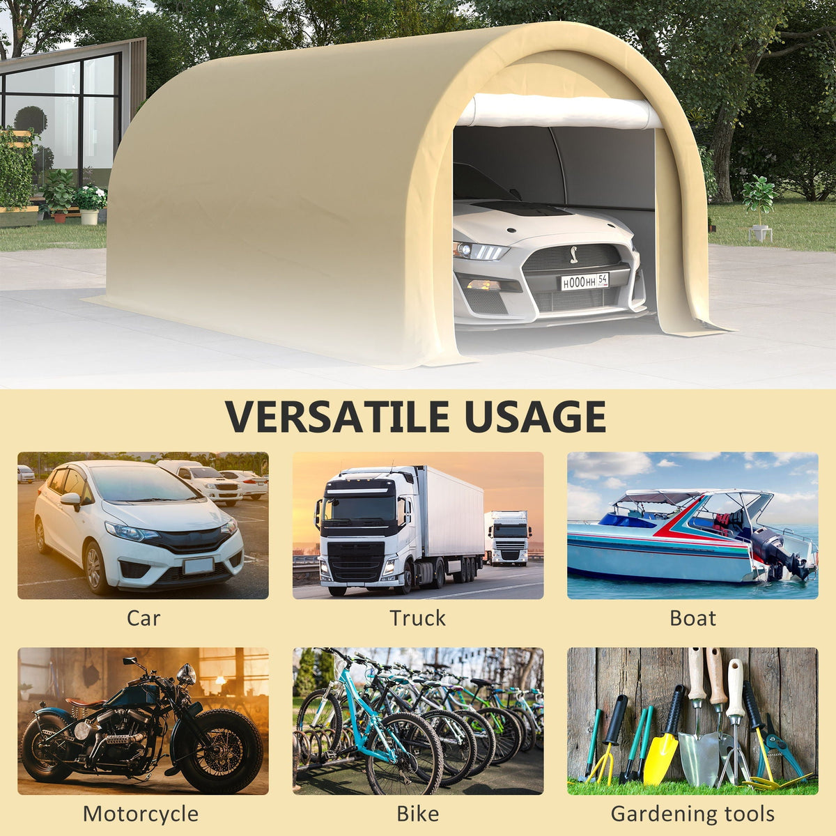 10' x 16' Heavy Duty Carport Garage Tent with Zippered Door - Dark Gray, White, or Beige