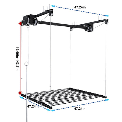 Overhead Garage Storage Rack with Crank System - Black or White