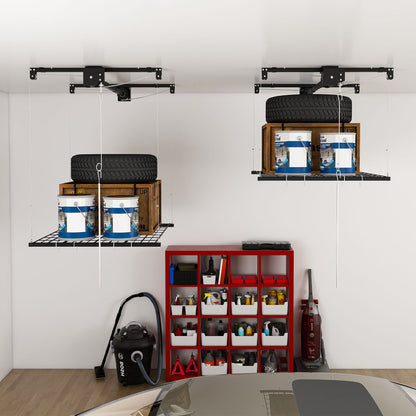 Overhead Garage Storage Rack with Crank System - Black or White