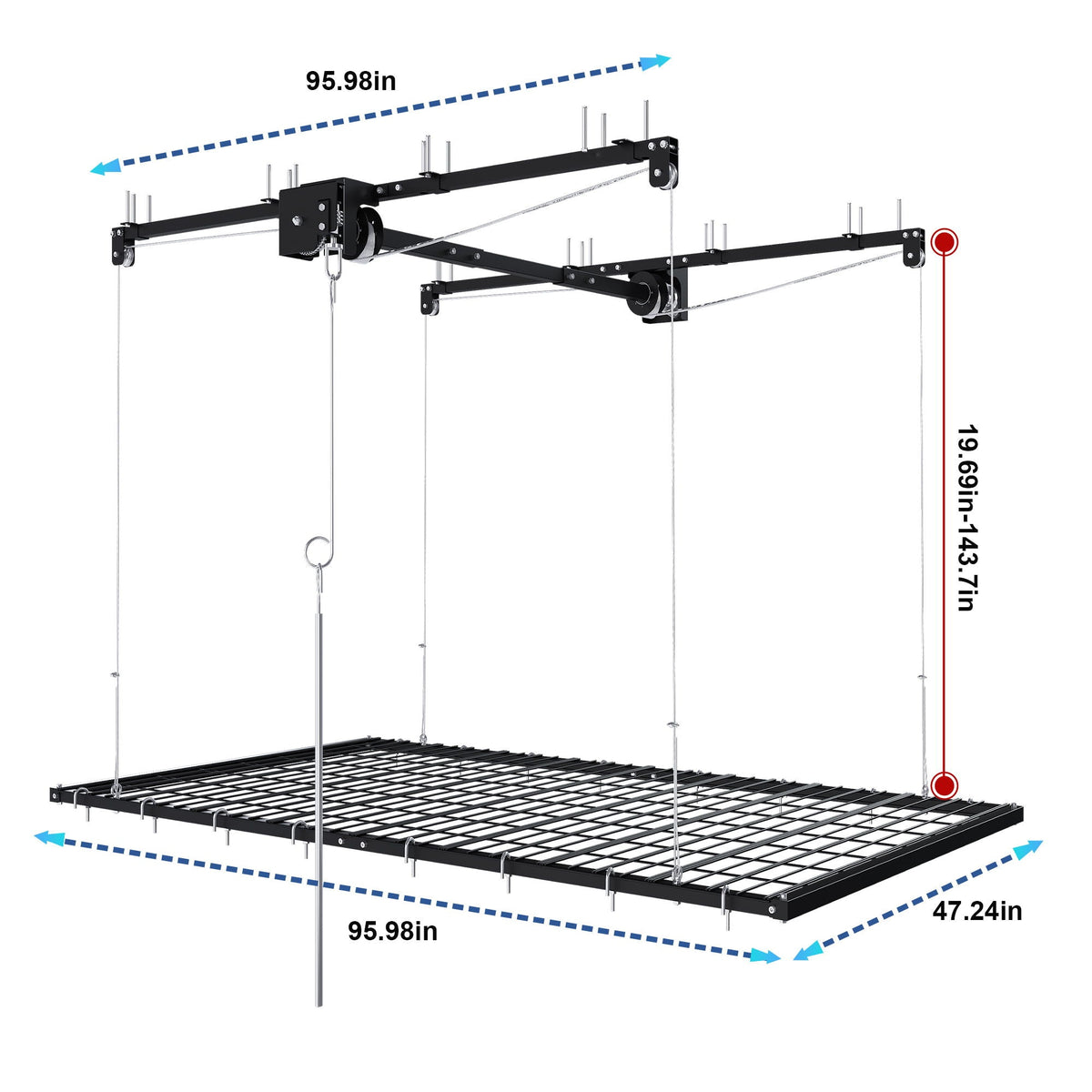 Overhead Garage Storage Rack with Crank System - Black or White