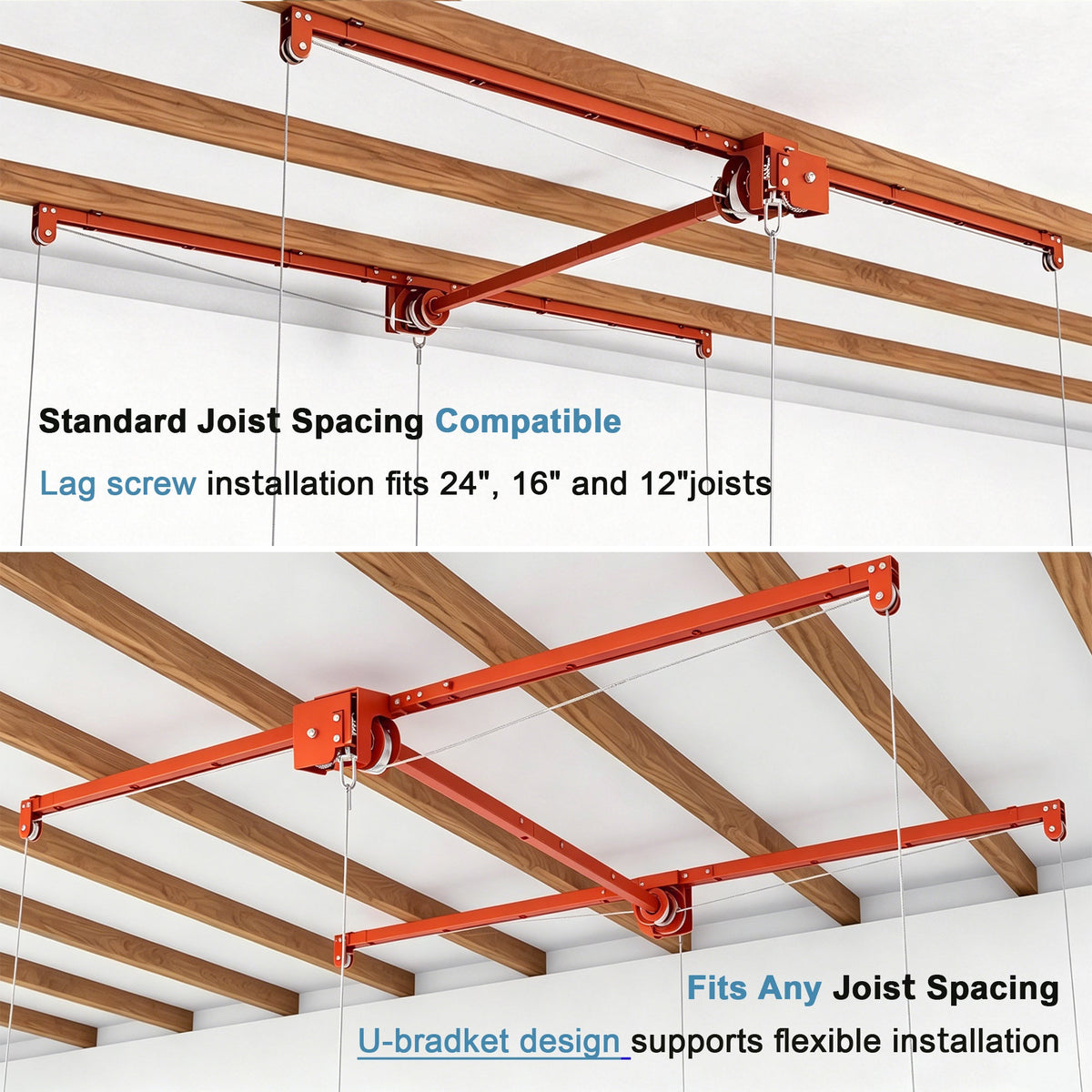 Orange Overhead Garage Storage Rack 4x8 FT with All-Steel Construction - Orange