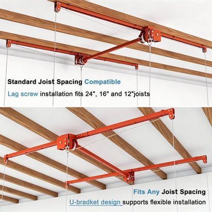 Orange Overhead Garage Storage Rack 4x8 FT with All-Steel Construction - Orange