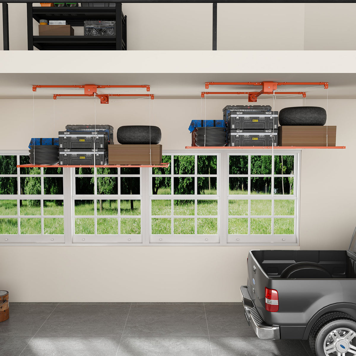 Orange Overhead Garage Storage Rack with All-Steel Construction - Orange