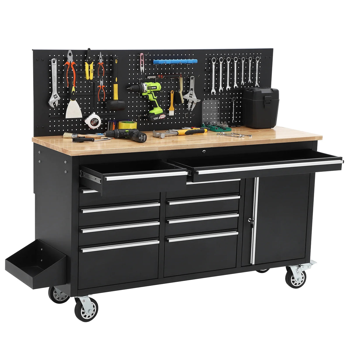 Tool Chest Workbench, 61-Inch Rolling Tool Chest with Wheels, 10 Drawers, Multifunctional Tool Cart Mechanic Tool Storage Cabinet for Garage, Assembled Large Tool Box Storage Cabinet, Black