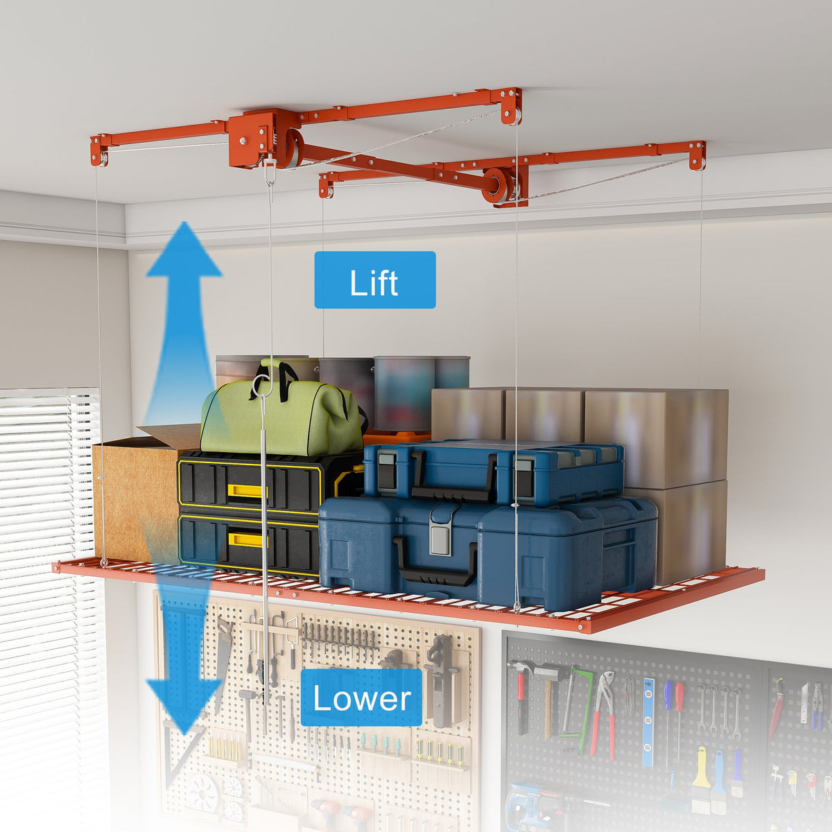 Orange Overhead Garage Storage Rack 4x8 FT with All-Steel Construction - Orange