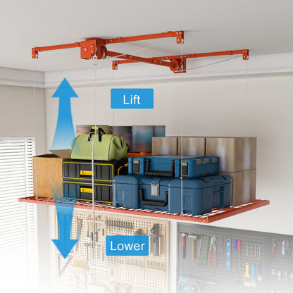 Orange Overhead Garage Storage Rack 4x8 FT with All-Steel Construction - Orange