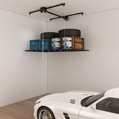 Overhead Garage Storage Rack with Crank System - Black or White