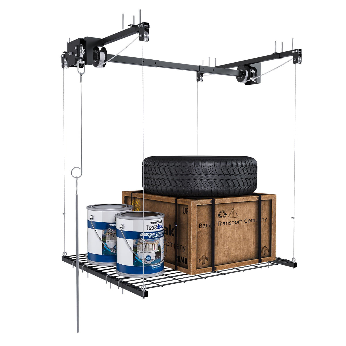 Overhead Garage Storage Rack with Crank System - Black or White