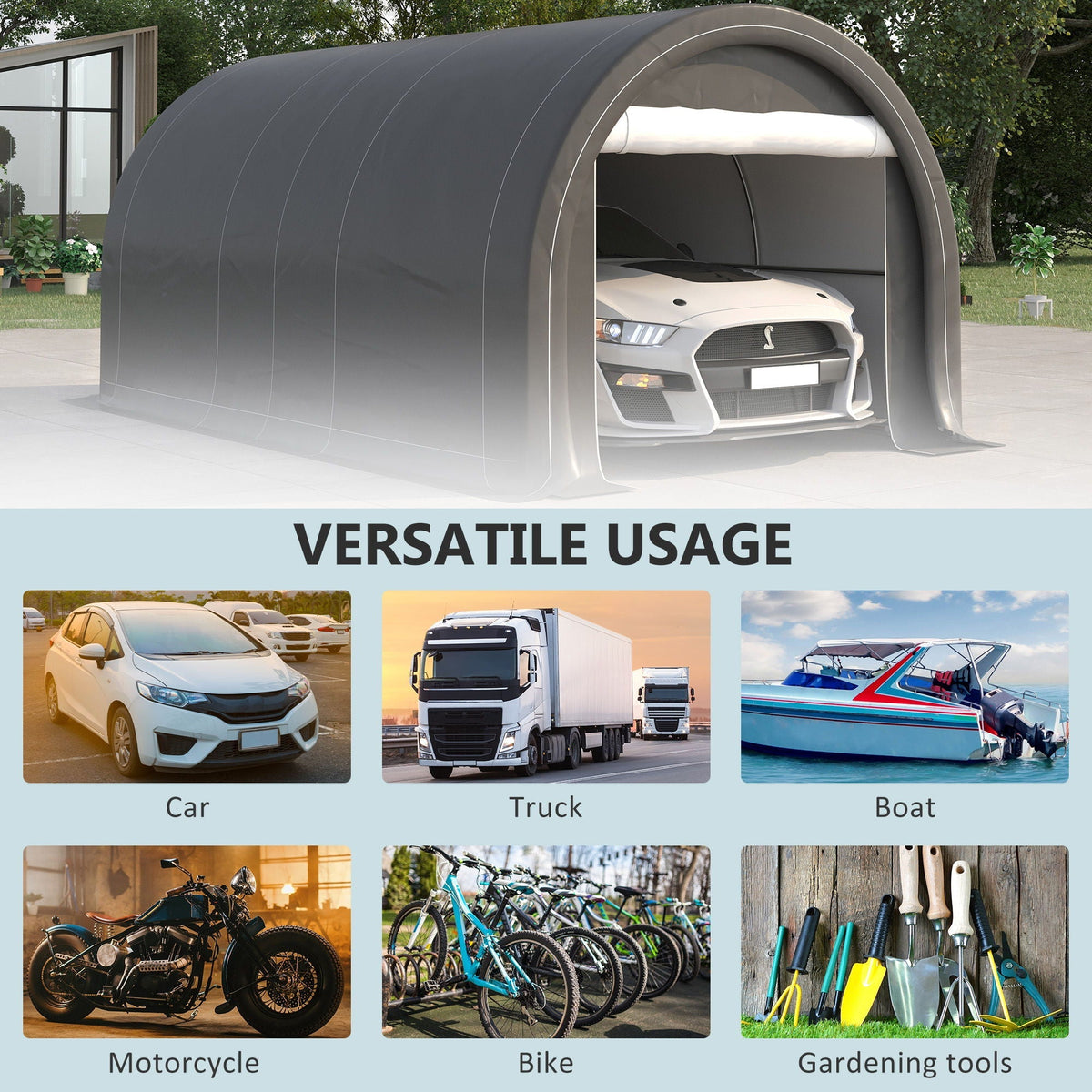 10' x 16' Heavy Duty Carport Garage Tent with Zippered Door - Dark Gray, White, or Beige