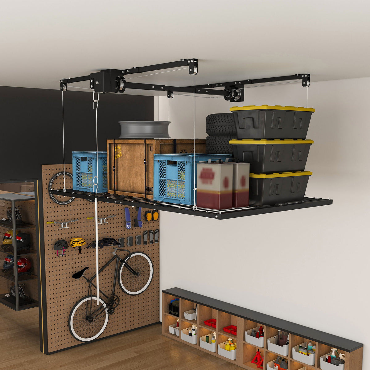 Overhead Garage Storage Rack with Crank System - Black or White