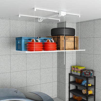 Overhead Garage Storage Rack with Crank System - Black or White