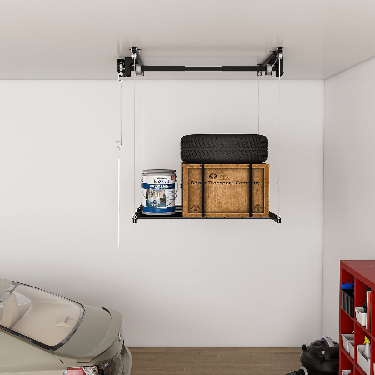 Overhead Garage Storage Rack with Crank System - Black or White
