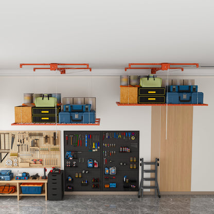 Orange Overhead Garage Storage Rack 4x8 FT with All-Steel Construction - Orange