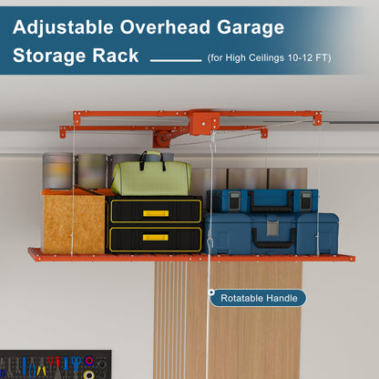 Orange Overhead Garage Storage Rack 4x8 FT with All-Steel Construction - Orange