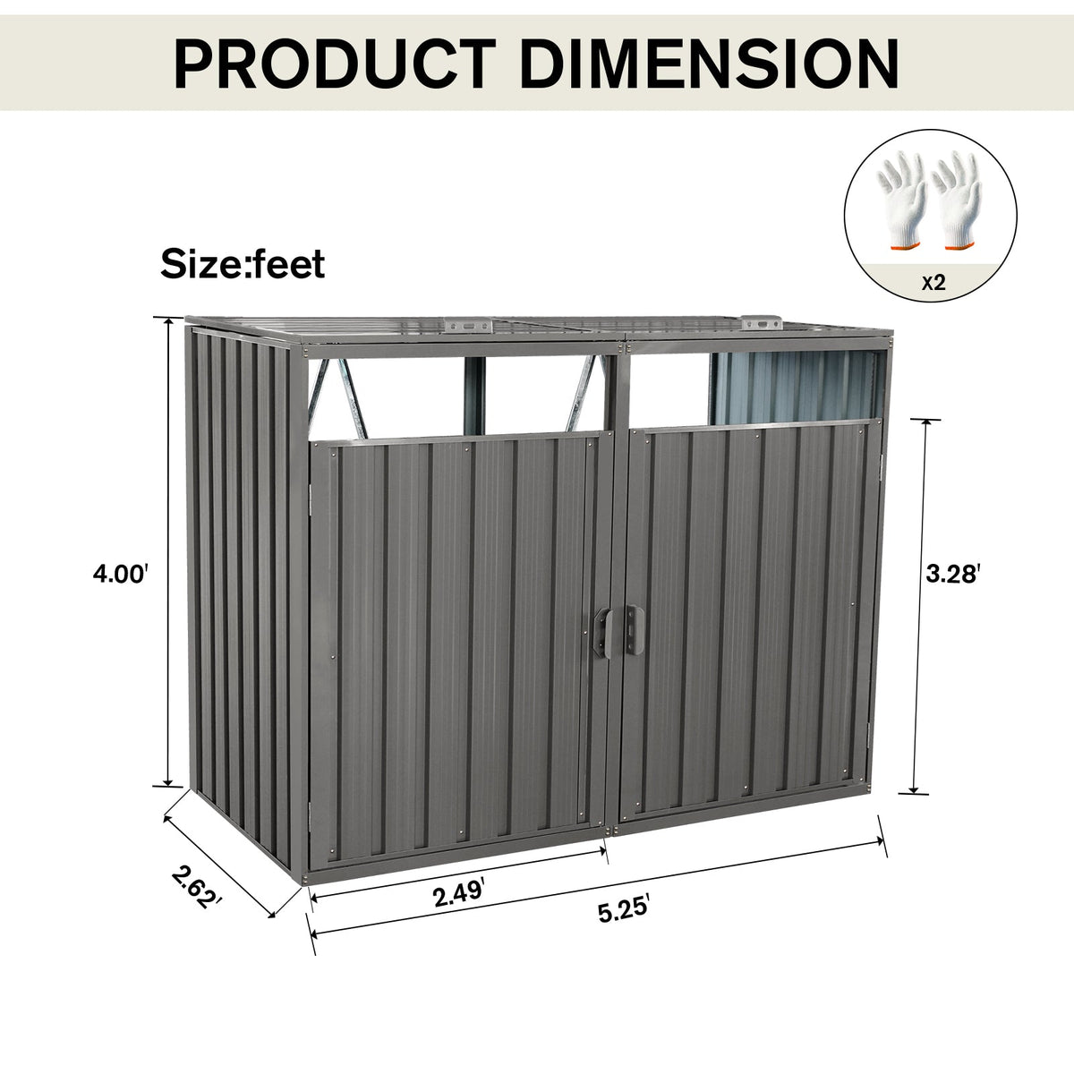 Outdoor Metal Garbage Bin Shed with Durable Galvanized Steel - Two Trash Cans