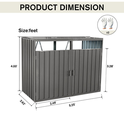 Outdoor Metal Garbage Bin Shed with Durable Galvanized Steel - Two Trash Cans