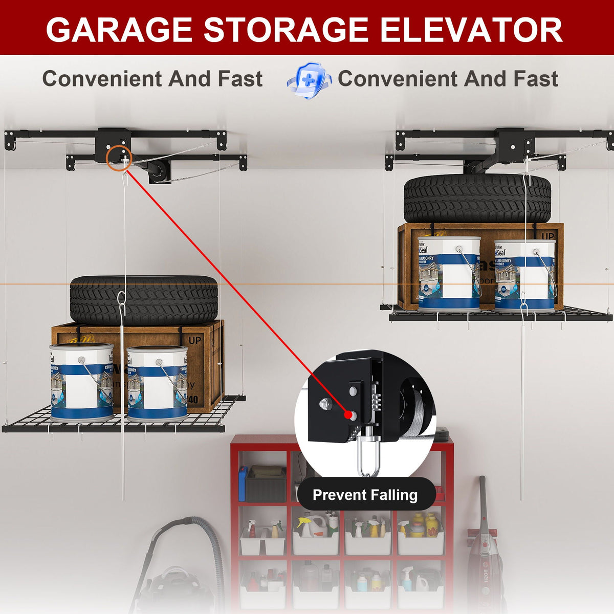 Overhead Garage Storage Rack with Crank System - Black or White