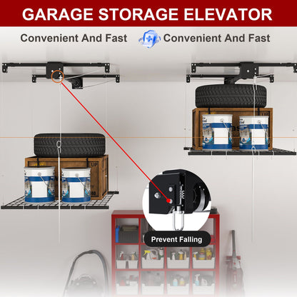 Overhead Garage Storage Rack with Crank System - Black or White