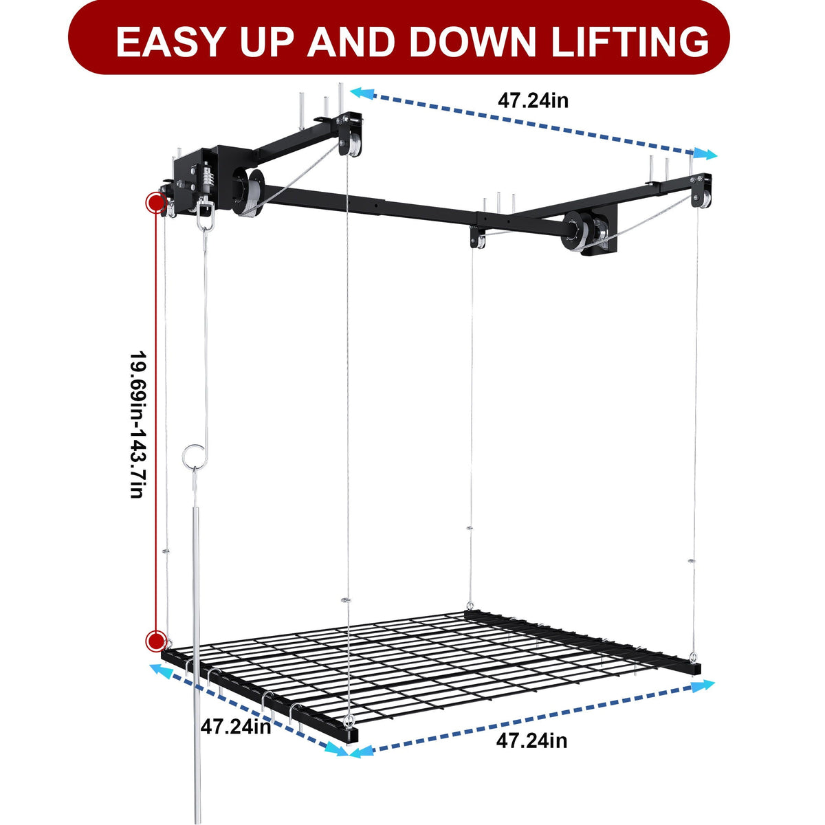 Overhead Garage Storage Rack with Crank System - Black or White