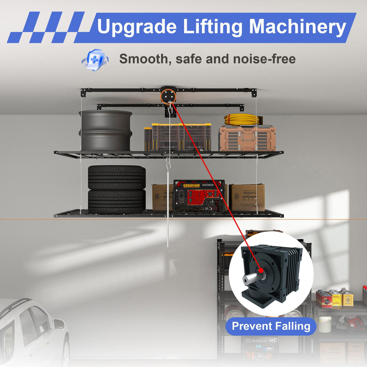Overhead Garage Storage Rack with Crank System - Black or White