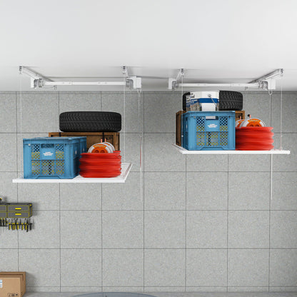 Overhead Garage Storage Rack with Crank System - Black or White