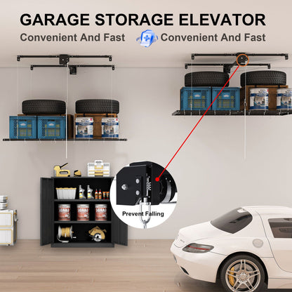 Overhead Garage Storage Rack with Crank System - Black or White
