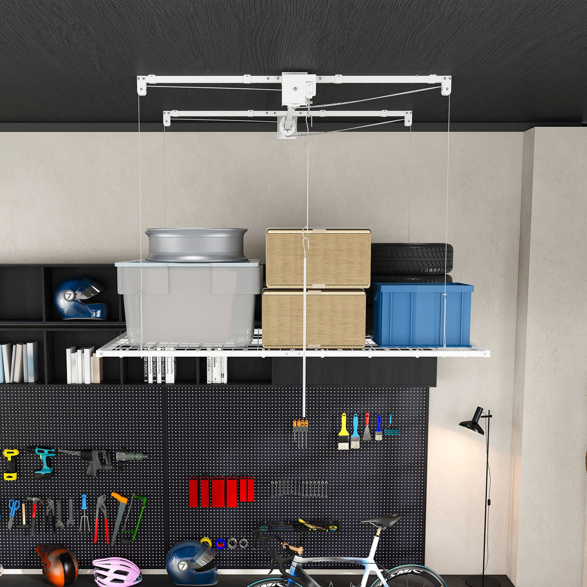 Overhead Garage Storage Rack with All-Steel Construction - White