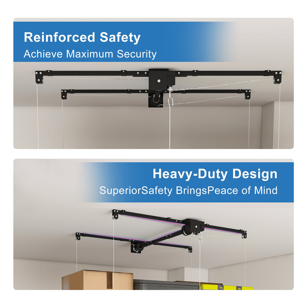 Black Overhead Garage Storage Rack with 370 lbs Capacity - Black