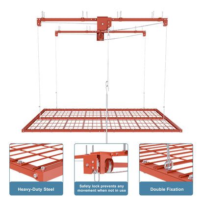 Orange Overhead Garage Storage Rack 4x8 FT with All-Steel Construction - Orange