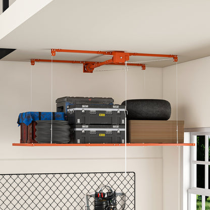Orange Overhead Garage Storage Rack with All-Steel Construction - Orange