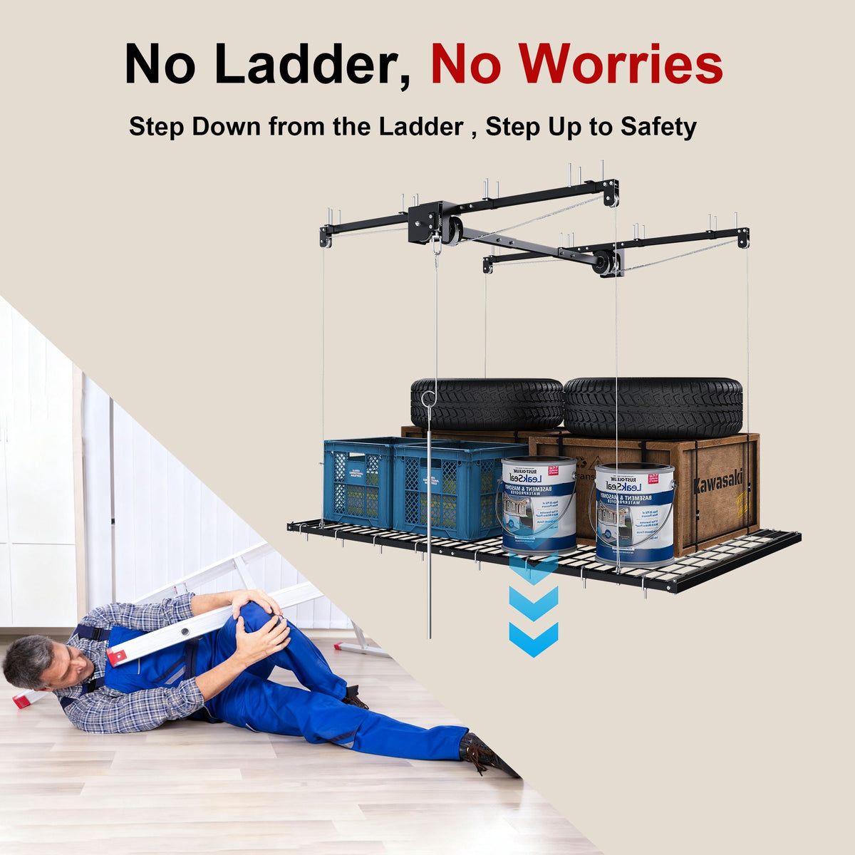 Overhead Garage Storage Rack with Crank System - Black or White