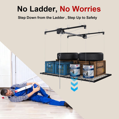 Overhead Garage Storage Rack with Crank System - Black or White