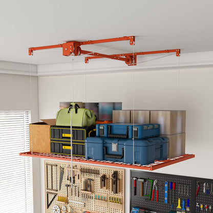 Orange Overhead Garage Storage Rack 4x8 FT with All-Steel Construction - Orange