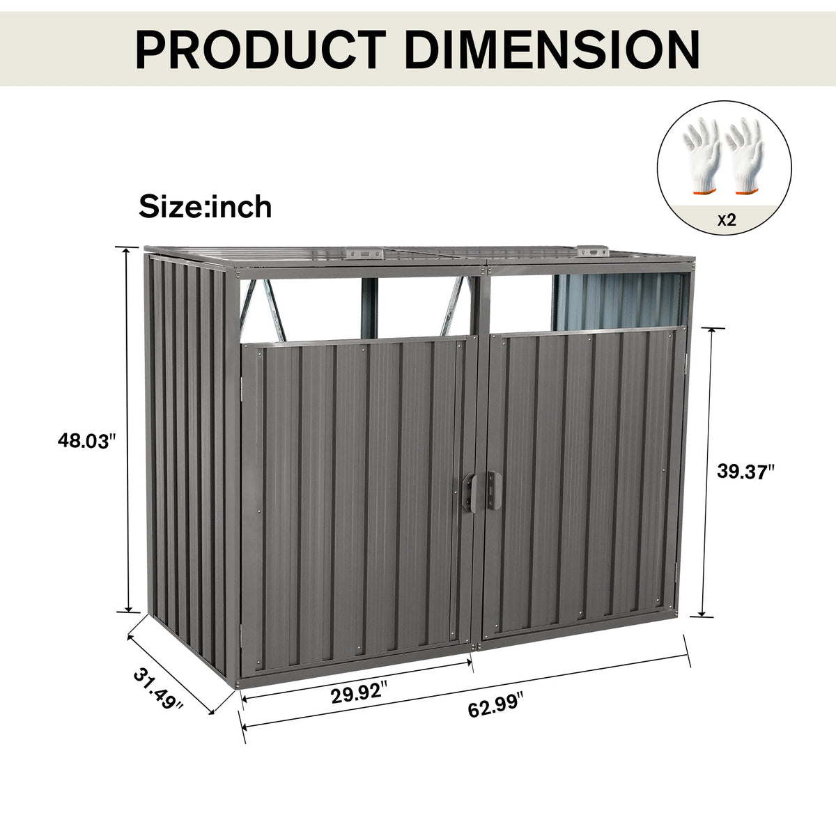Outdoor Metal Garbage Bin Shed with Durable Galvanized Steel - Two Trash Cans