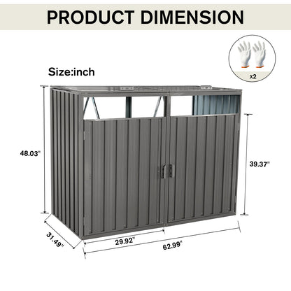 Outdoor Metal Garbage Bin Shed with Durable Galvanized Steel - Two Trash Cans