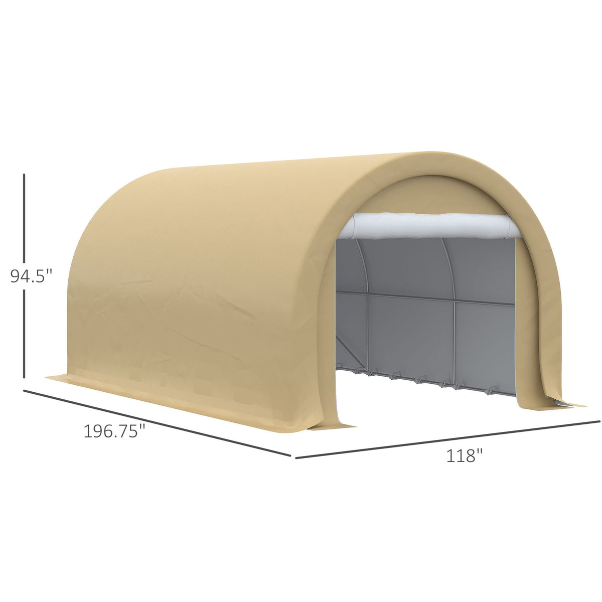 10' x 16' Heavy Duty Carport Garage Tent with Zippered Door - Dark Gray, White, or Beige