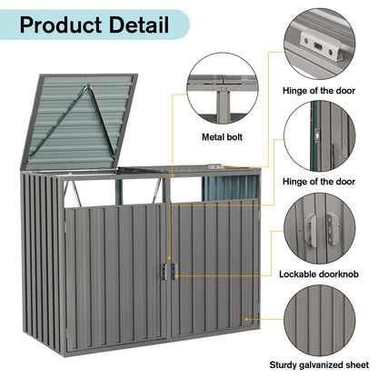 Outdoor Metal Garbage Bin Shed with Durable Galvanized Steel - Two Trash Cans
