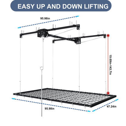 Overhead Garage Storage Rack with Crank System - Black or White