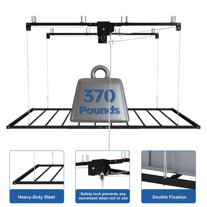 Black Overhead Garage Storage Rack with 370 lbs Capacity - Black
