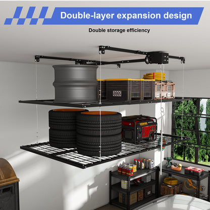 Overhead Garage Storage Rack with Crank System - Black or White