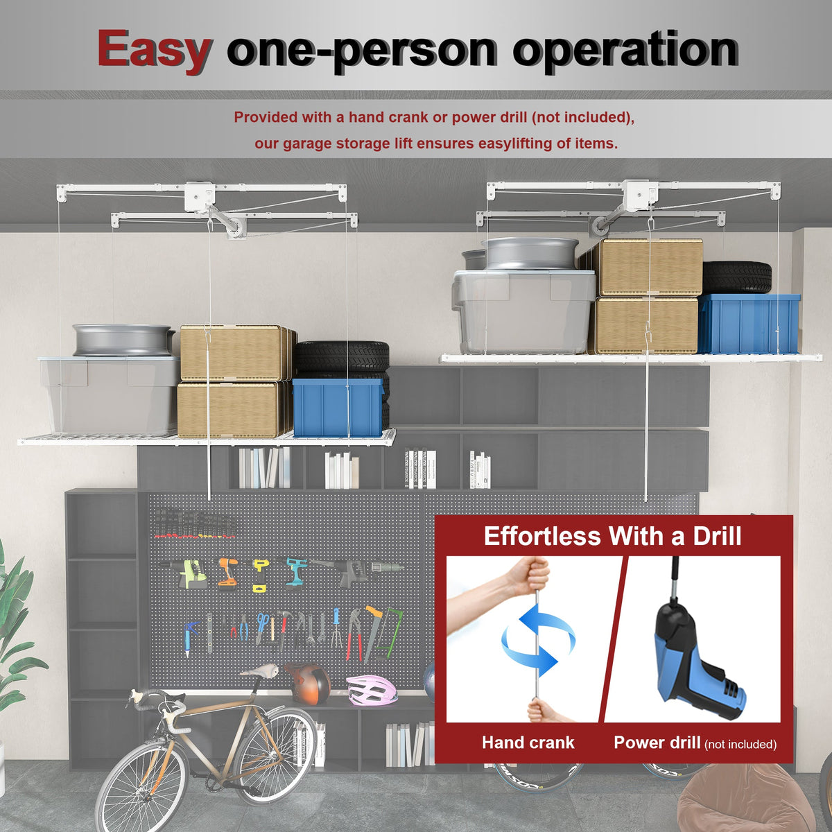 Overhead Garage Storage Rack with All-Steel Construction - White